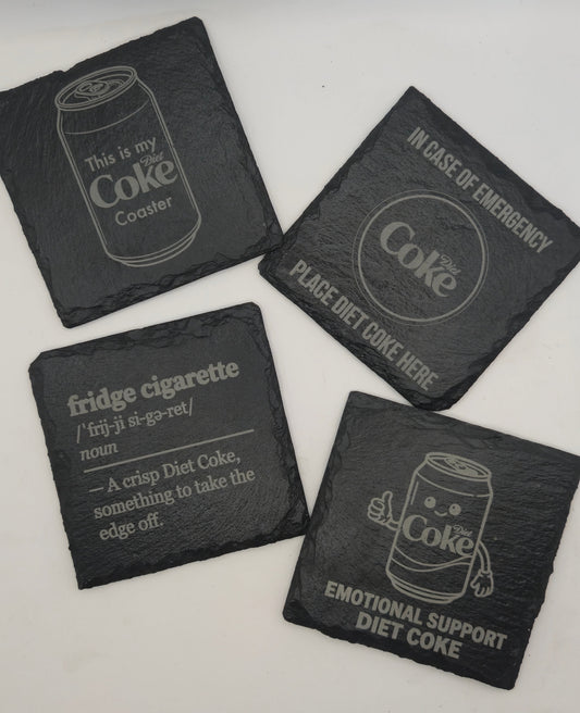 Diet Coke Coaster Set — Laser Engraved Slate